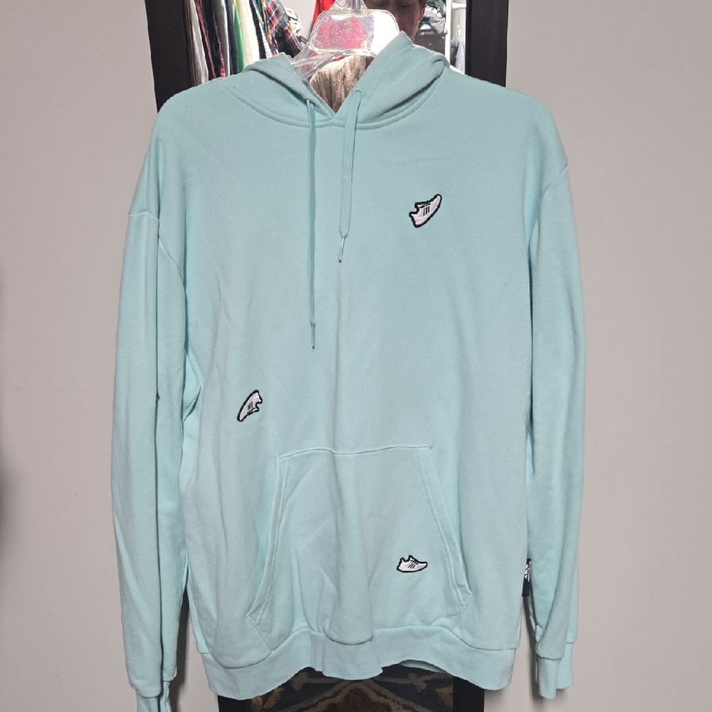 adidas Light Blue Hoodie with Logo Patches